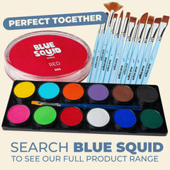 Blue Squid red face paint used in cosplay scene showing bold color for costumes