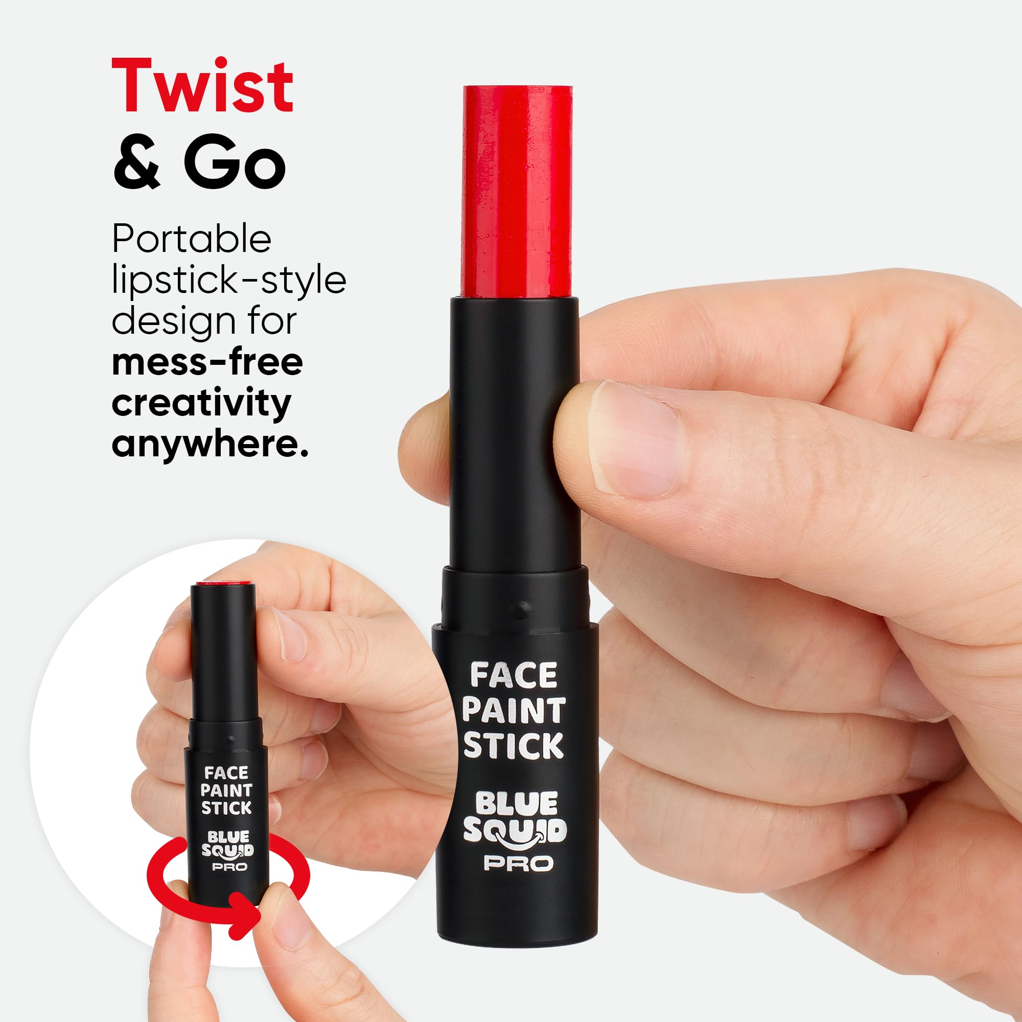 Blue Squid full-face cosplay look in red white and black showcasing vibrancy