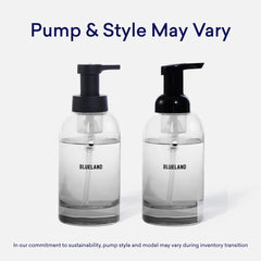 BLUELAND bottle label detail highlighting scent name and eco-friendly product benefits