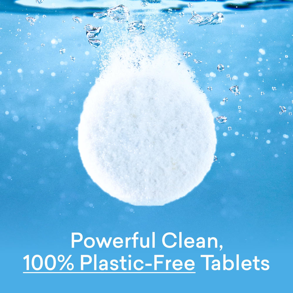 BLUELAND tablet next to hand demonstrating one-tablet refill scale