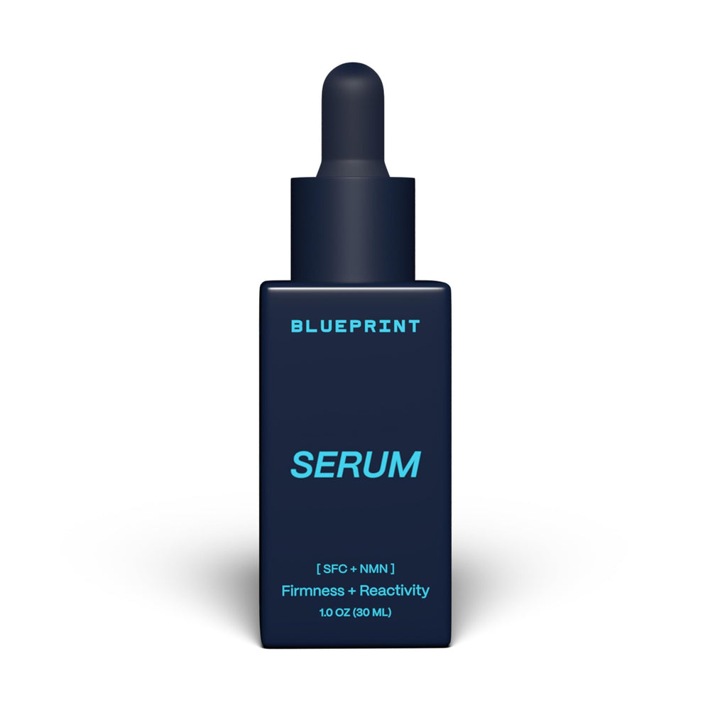 Blueprint Bryan Johnson serum front bottle shows sleek design and easy application benefit