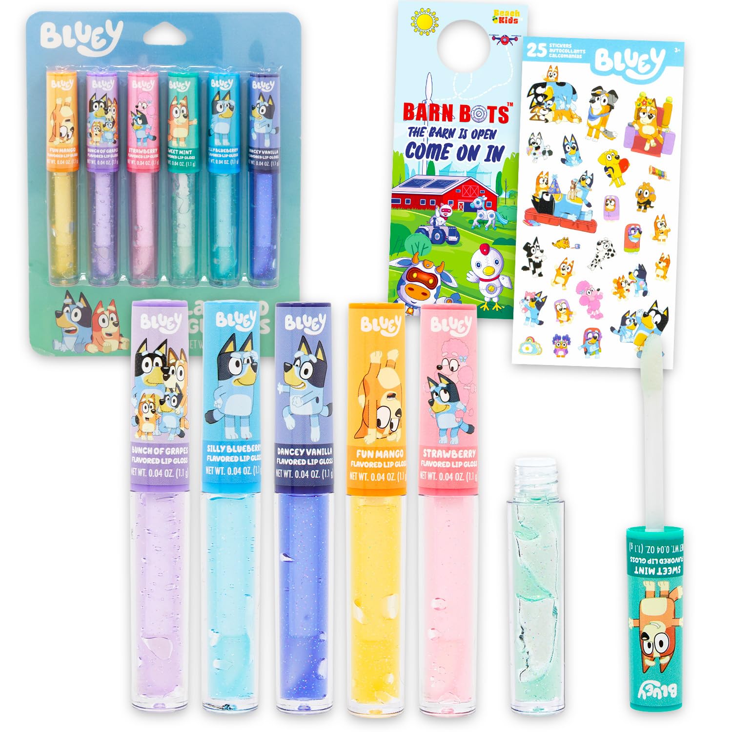 Bluey front packaging showing six gloss tubes, brand delight