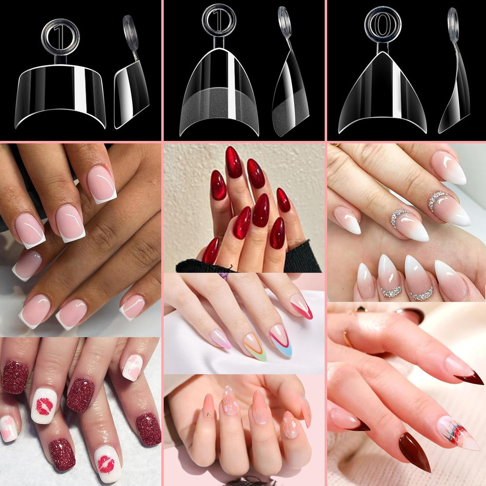 BlueZOO extra-short almond tips fanned to show natural look and fit