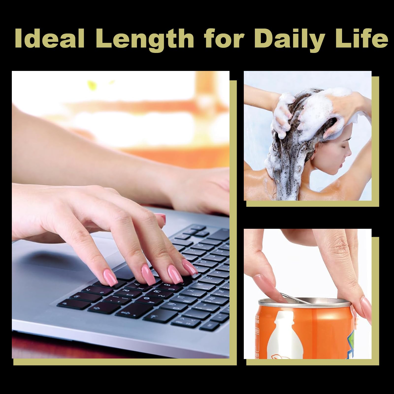 BlueZOO styled short tapered square manicure in lifestyle setting showing wearable look