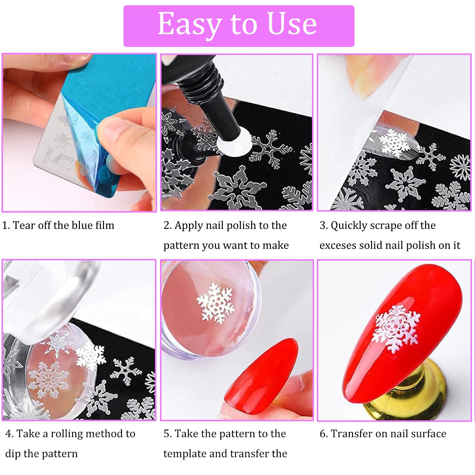 BlueZOO stamping in action on nails showing quick pattern transfer benefit