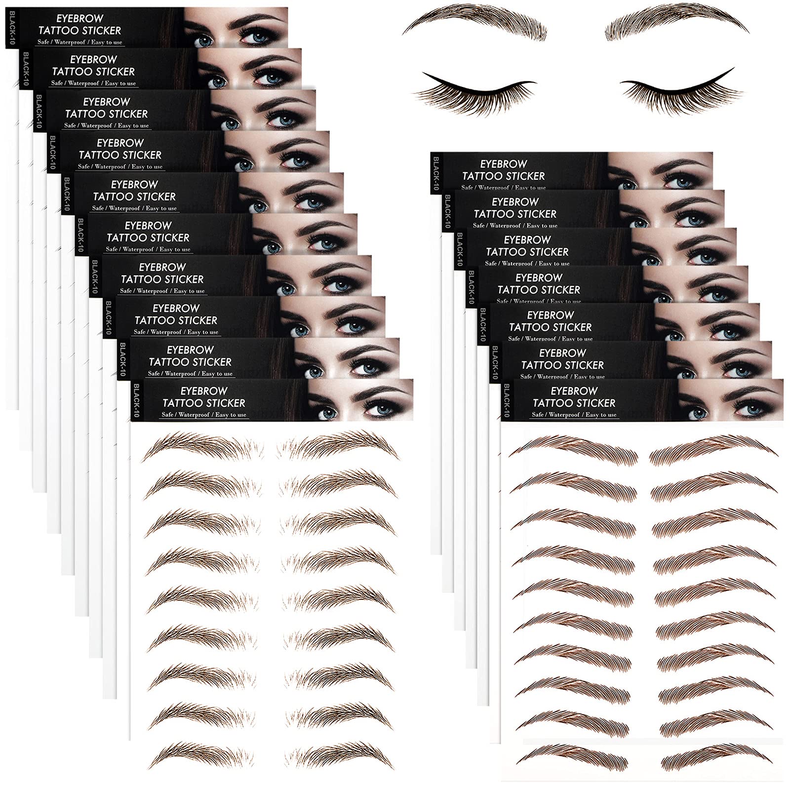 Blulu front sheet display showing multiple eyebrow styles and quick choice benefit