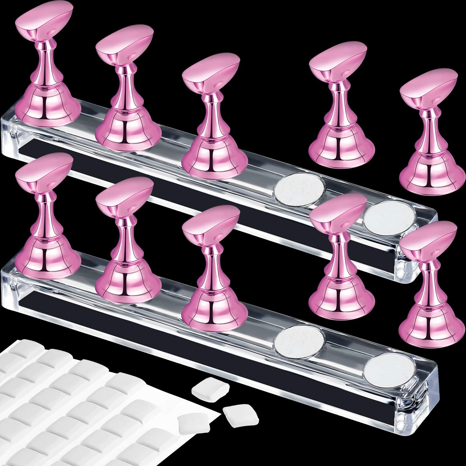 Blulu front view metal pink stand showing tidy nail tip display and easy setup