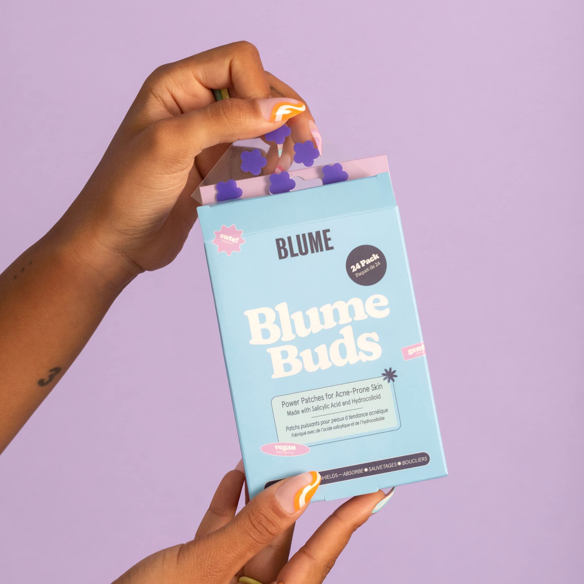 Blume patches inside a travel bag for on-the-go acne protection
