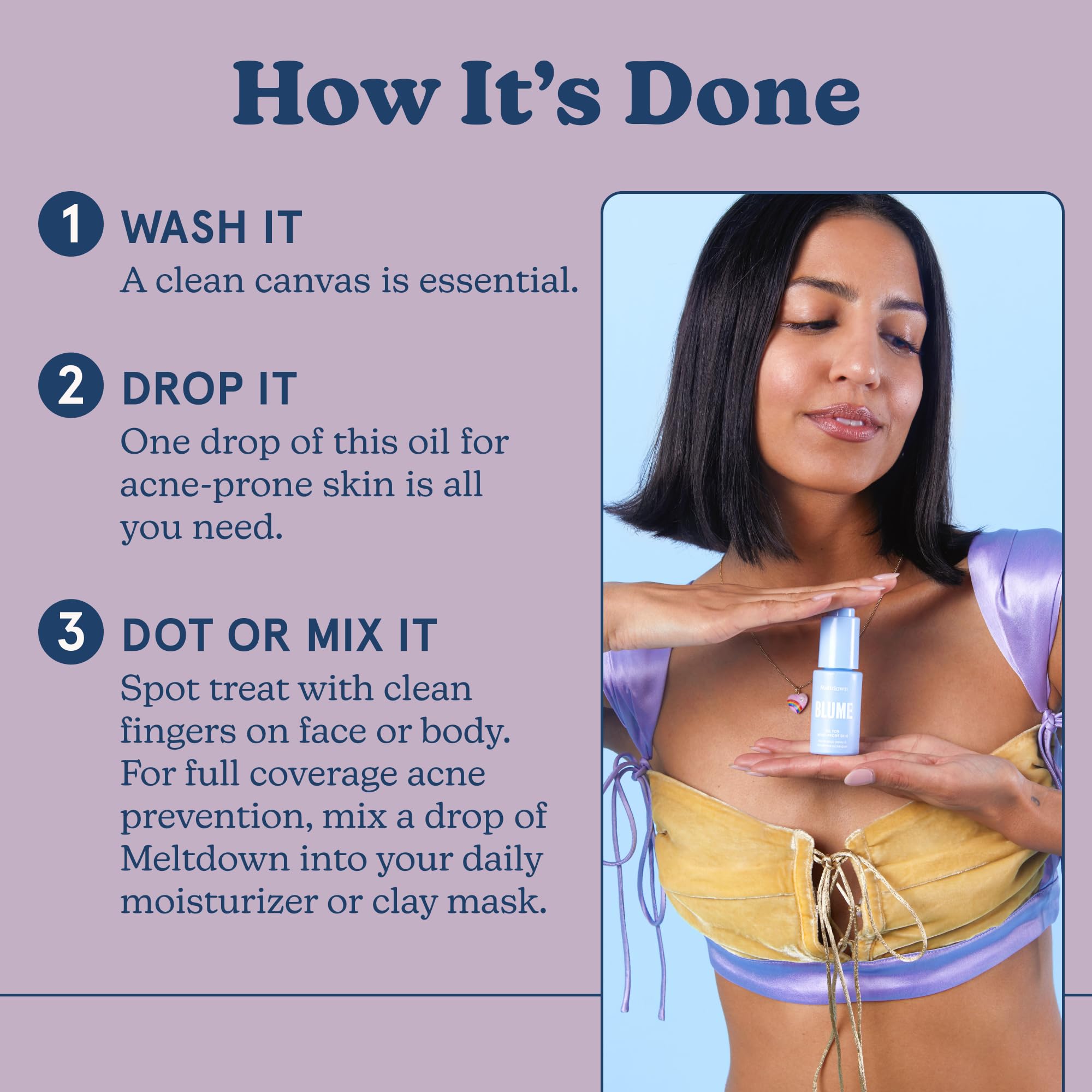Hand applying Blume Meltdown pump for targeted spot treatment benefit