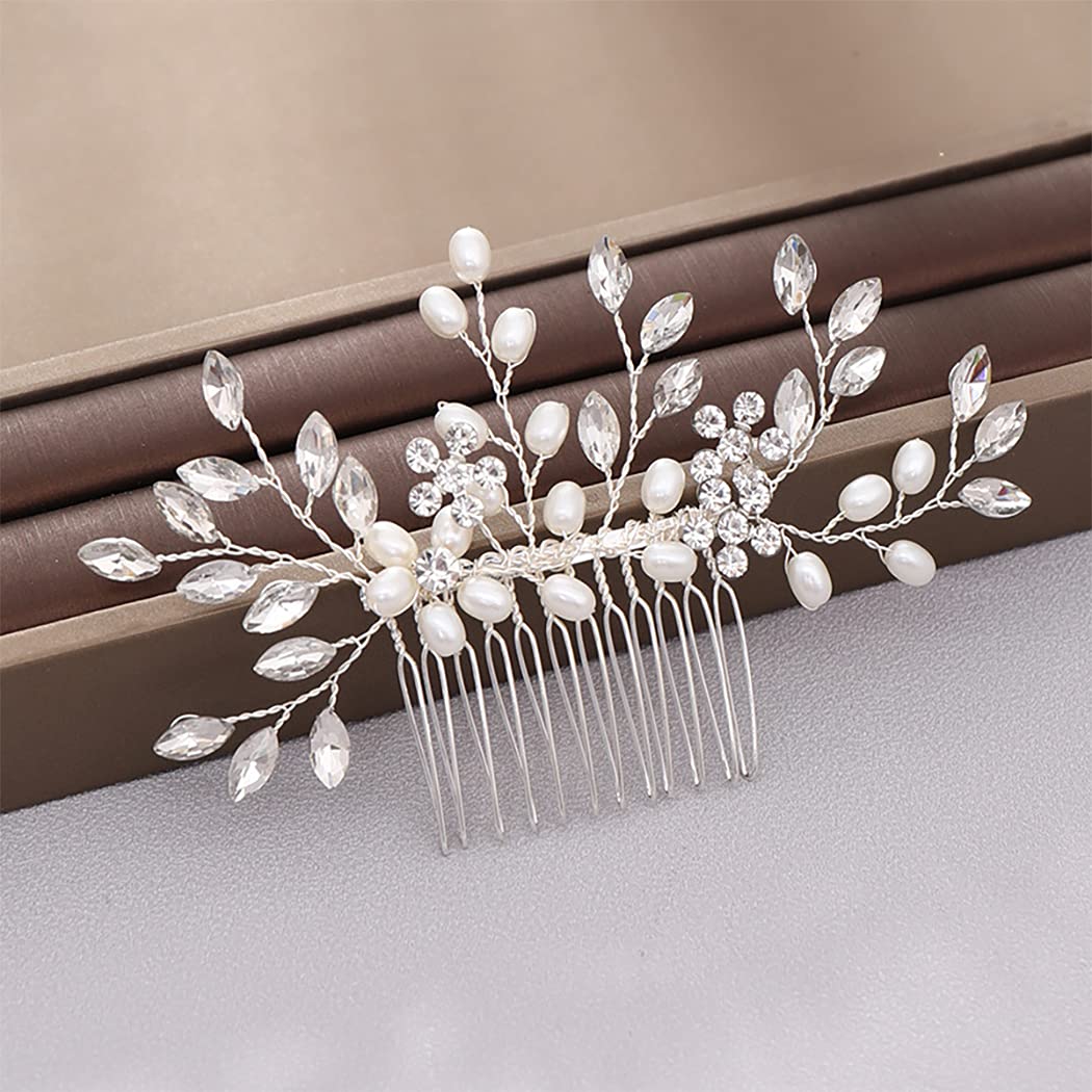 Bmirth front view of bridal comb showing elegant pearls and sparkle benefits styling
