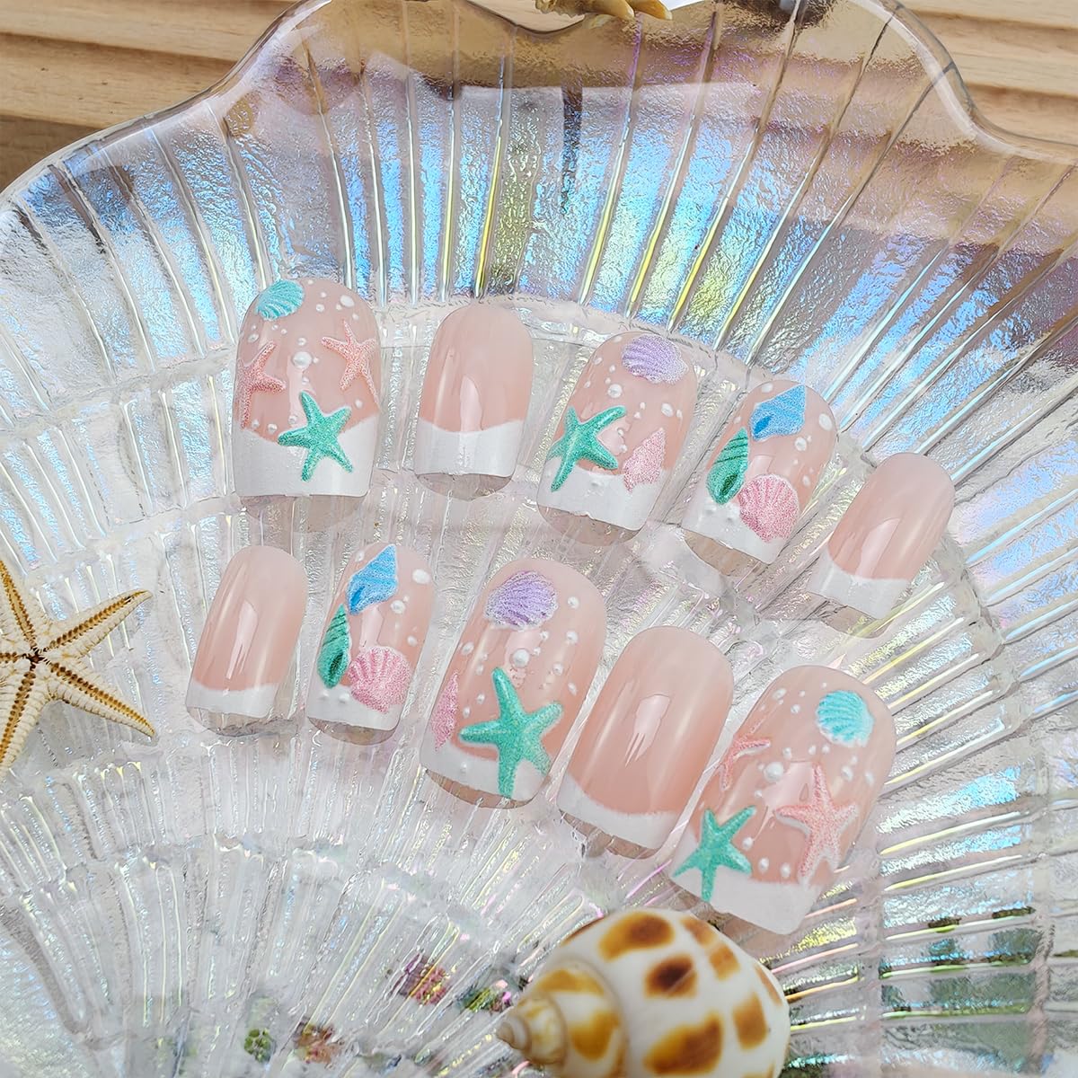BMKKOT close-up of 3D seashell and starfish accents showcasing textured coastal detail