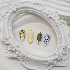 BMKKOT blue bohemia patterned nails top view highlighting vivid colors and artisan look