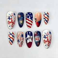 BMKKOT front packaging showing 30-piece patriotic press-on nails for quick styling