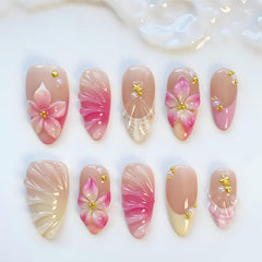 BMKKOT front view of floral French tip press-on nails, shows full set and benefits