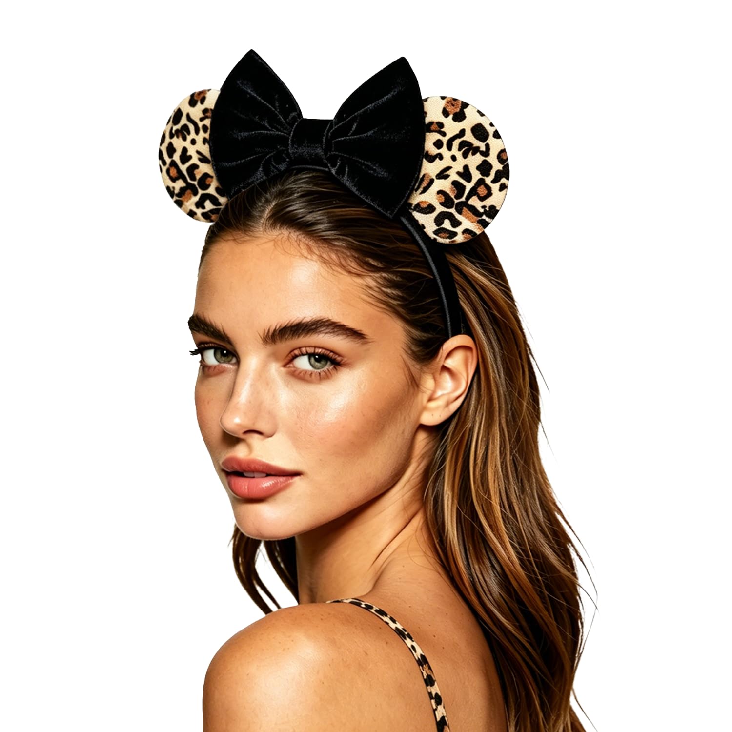Bmobuo close-up of black fuzzy bow and leopard fabric, highlighting texture and comfort
