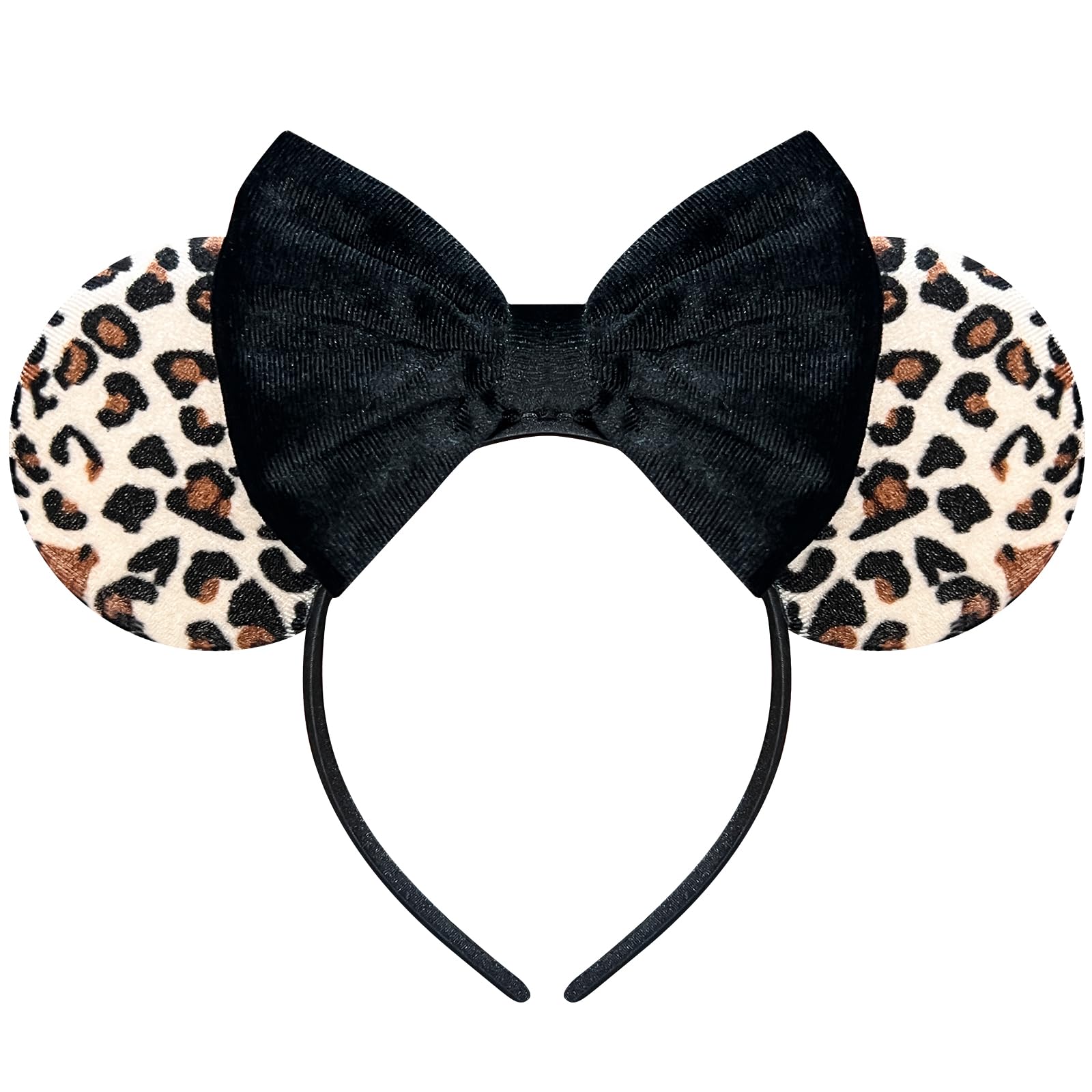 Bmobuo leopard print headband front view showing ears and bow, perfect for park days