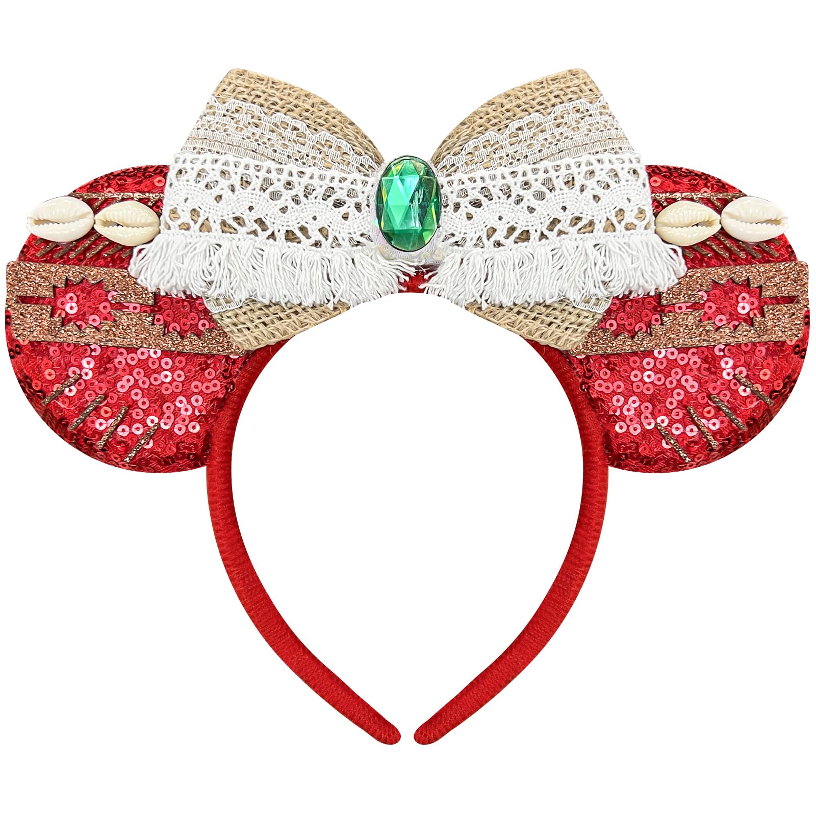 Bmobuo headband front view showing red mouse ears and shells for playful styling