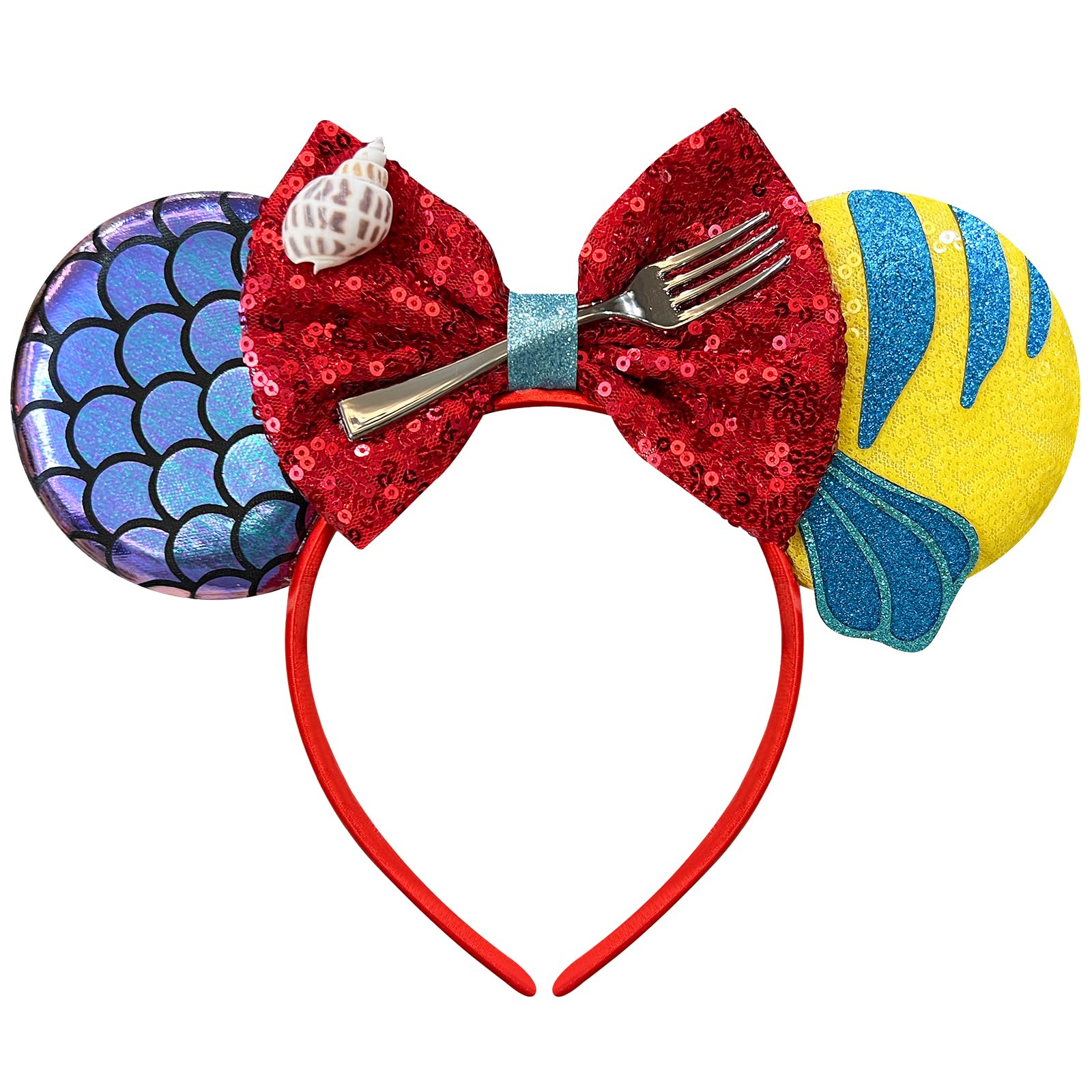 Bmobuo mermaid mouse ears headband front view showing comfortable fit and playful style