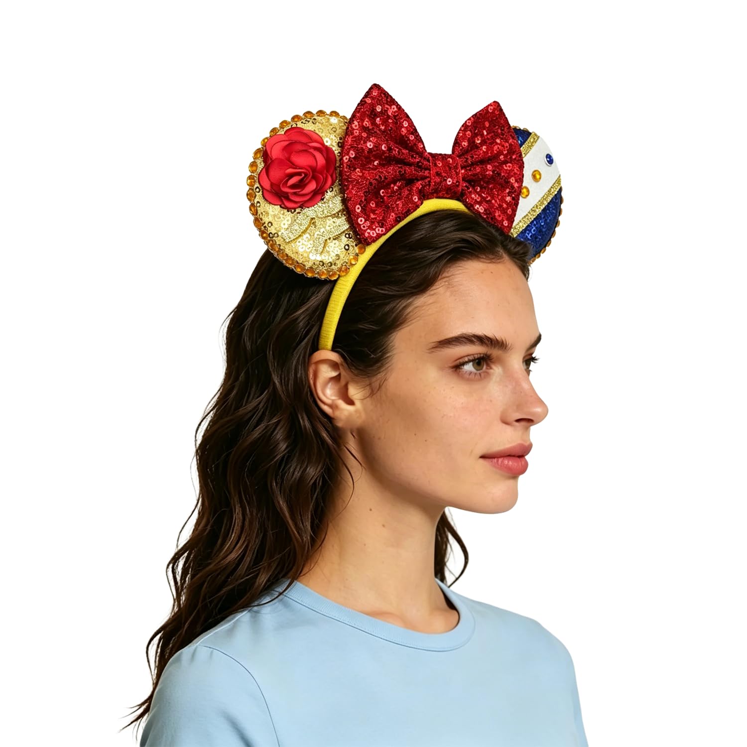 Bmobuo rose sequin mouse ears headband front view showing sparkle and comfort