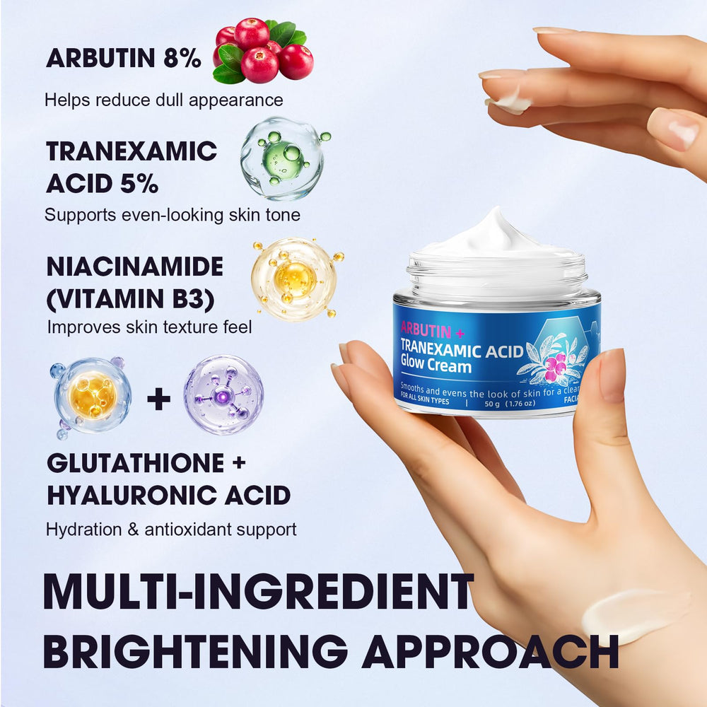 Bmrewax label close-up highlighting arbutin and tranexamic acid benefits