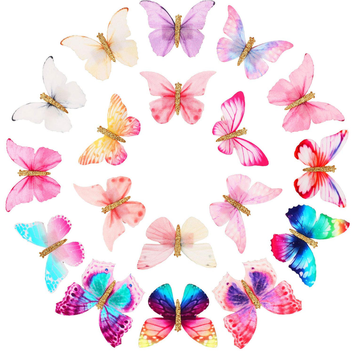 Boao front packaging displaying 18 glitter butterfly clips and colorful assortment benefits styling