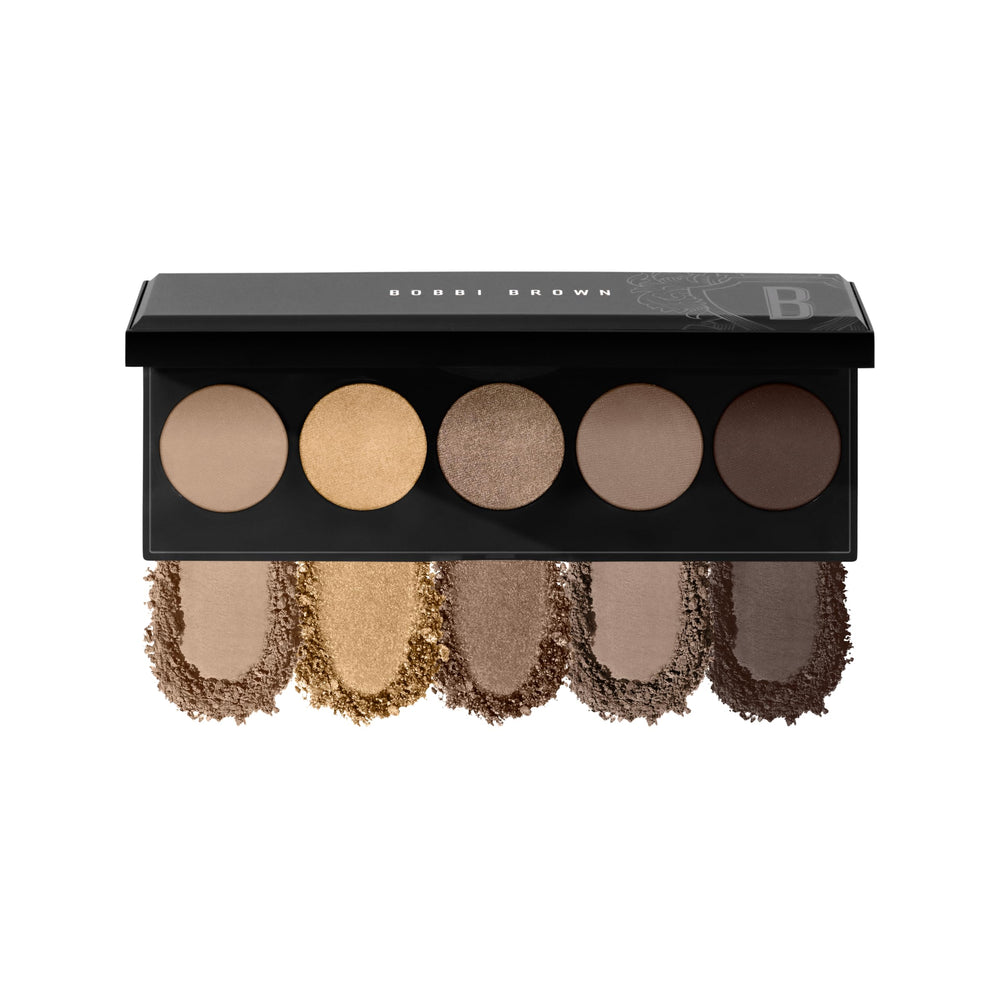 Bobbi Brown palette front open showing five neutral shades and easy-to-follow layout