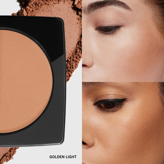 Bobbi Brown bronzing powder swatch on skin, shows blendable color and natural finish