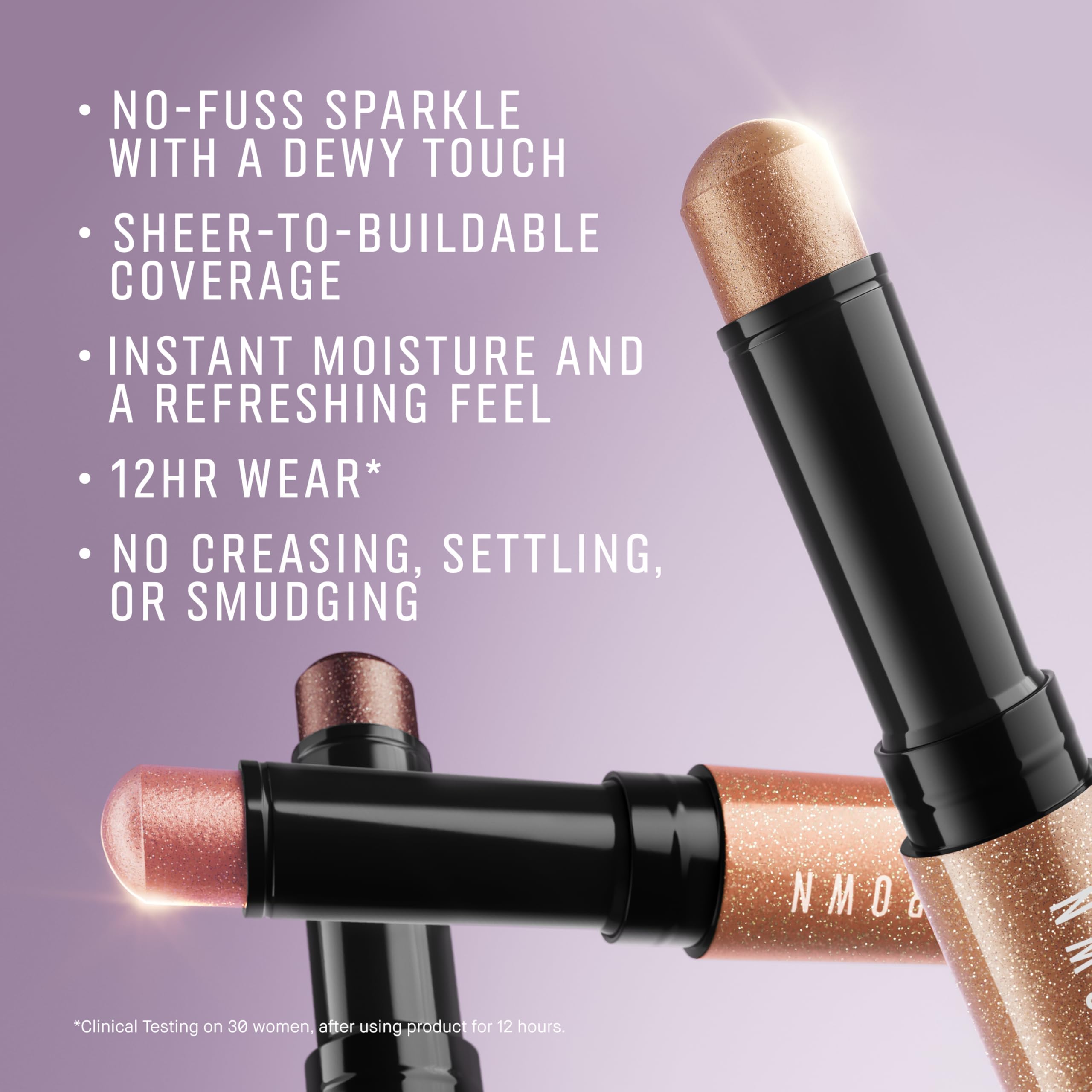 Bobbi Brown swatch texture on skin showing pearlescent sparkle and buildable finish