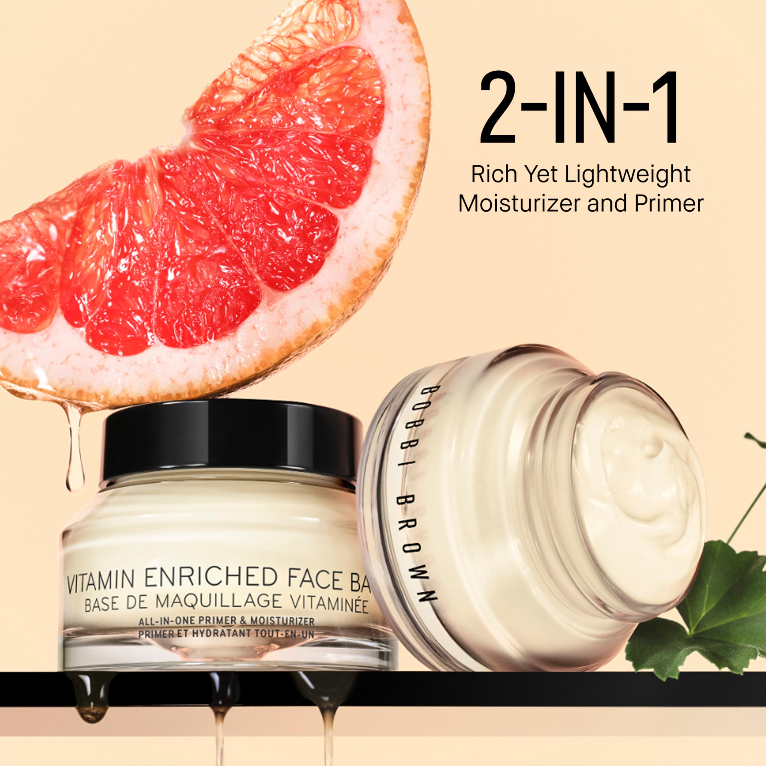 Bobbi Brown jar next to ruler showing 1.7 fl oz scale for accurate size benefit
