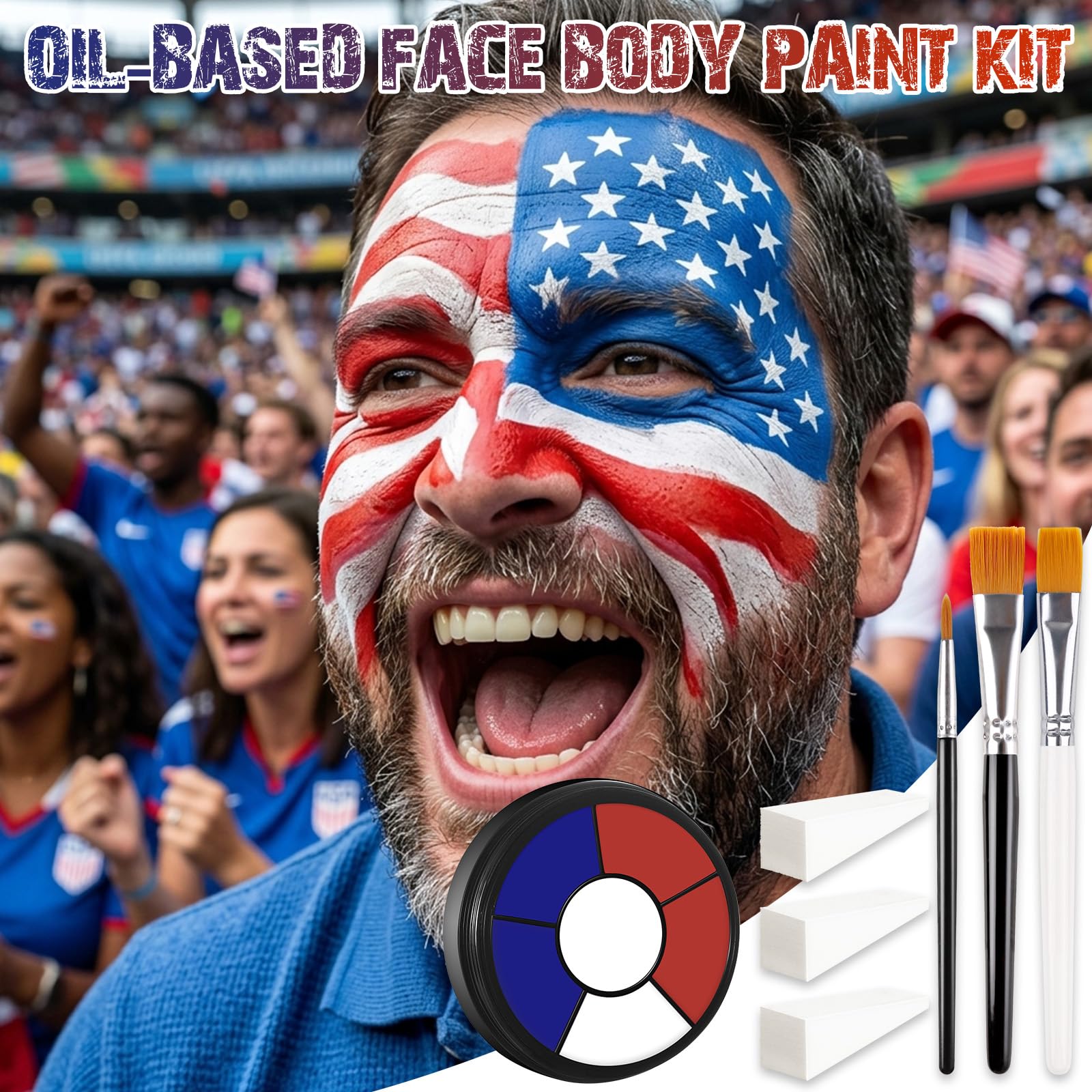 BOBISUKA application of USA flag on cheek demonstrating precise coverage and bold color