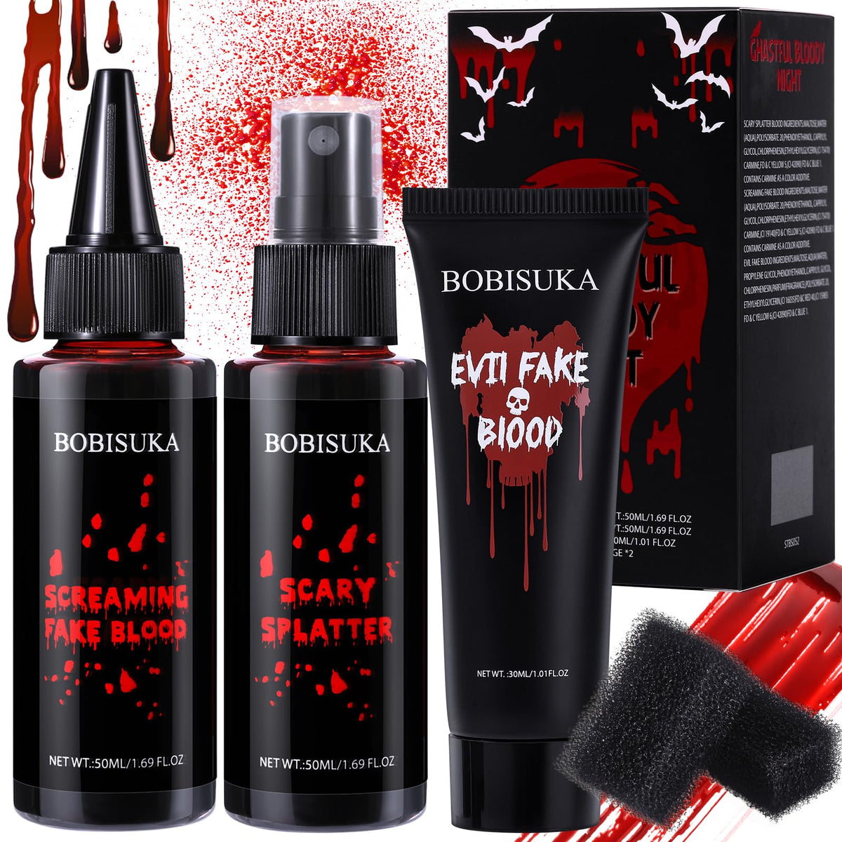 BOBISUKA kit front view showing bottles and sponges for versatile SFX