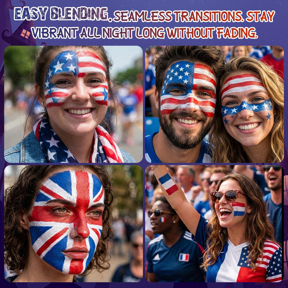 BOBISUKA festival-ready face in patriotic makeup illustrating long-lasting wear