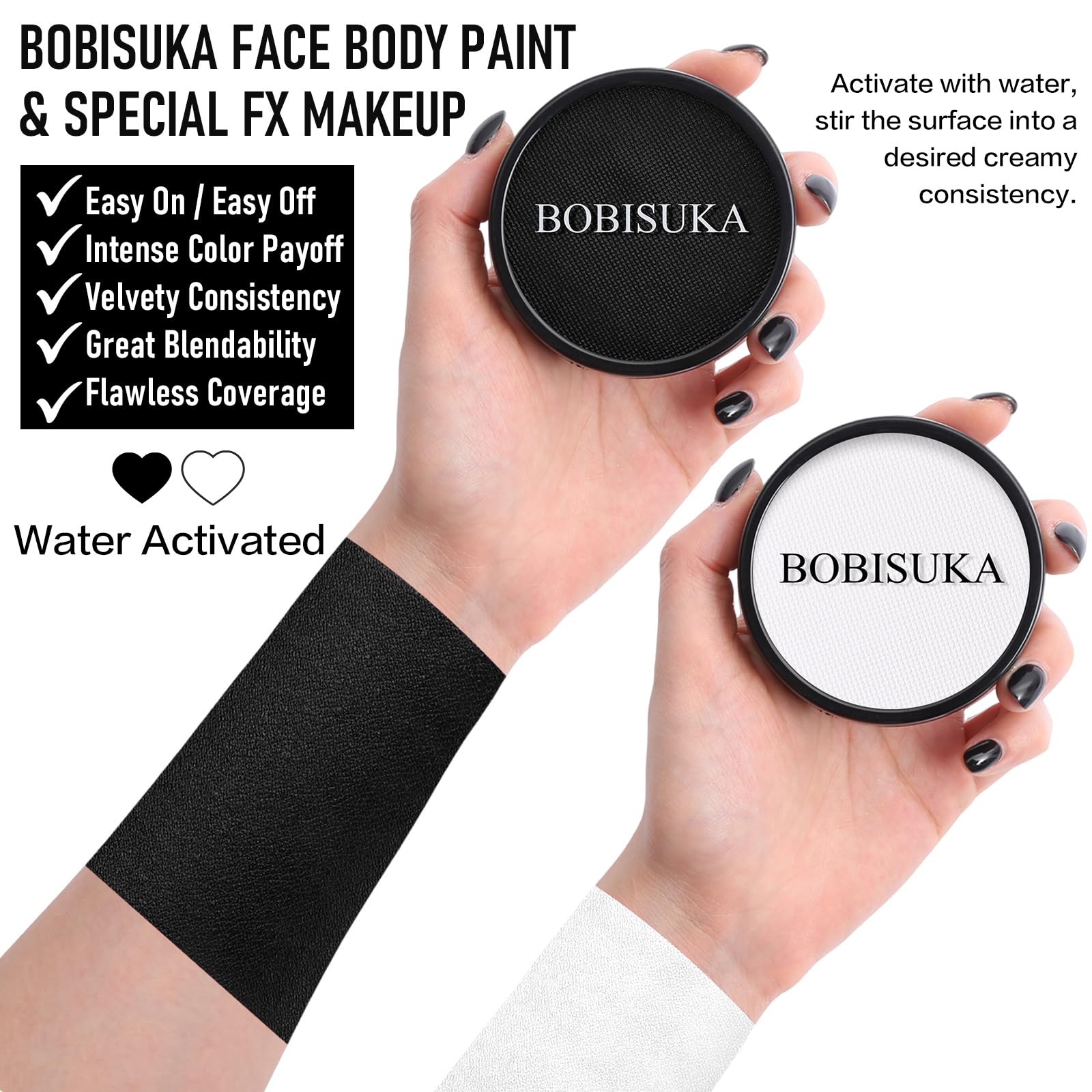 BOBISUKA open palette with black and white paints for strong coverage
