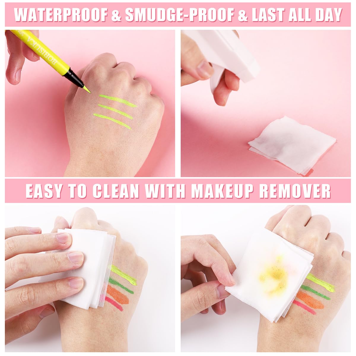 BOBISUKA makeup look at a party showing vivid neon effect benefit