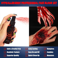 BOBISUKA spraying bright red blood onto skin demonstrating fluid, camera-ready flow