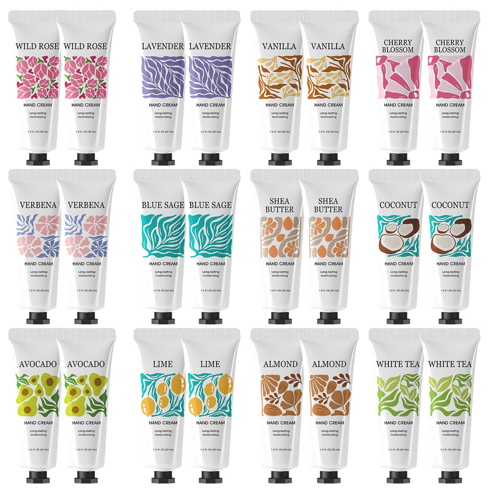 BODY & EARTH # LOVE front packaging showing 24 mini hand cream tubes and colorful labels for gifting benefit