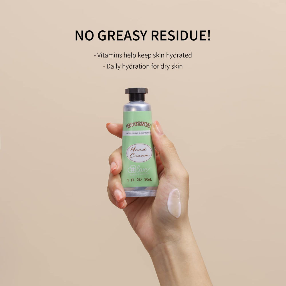 BODY & EARTH # LOVE applying lotion to hands to show instant hydration and non-greasy feel