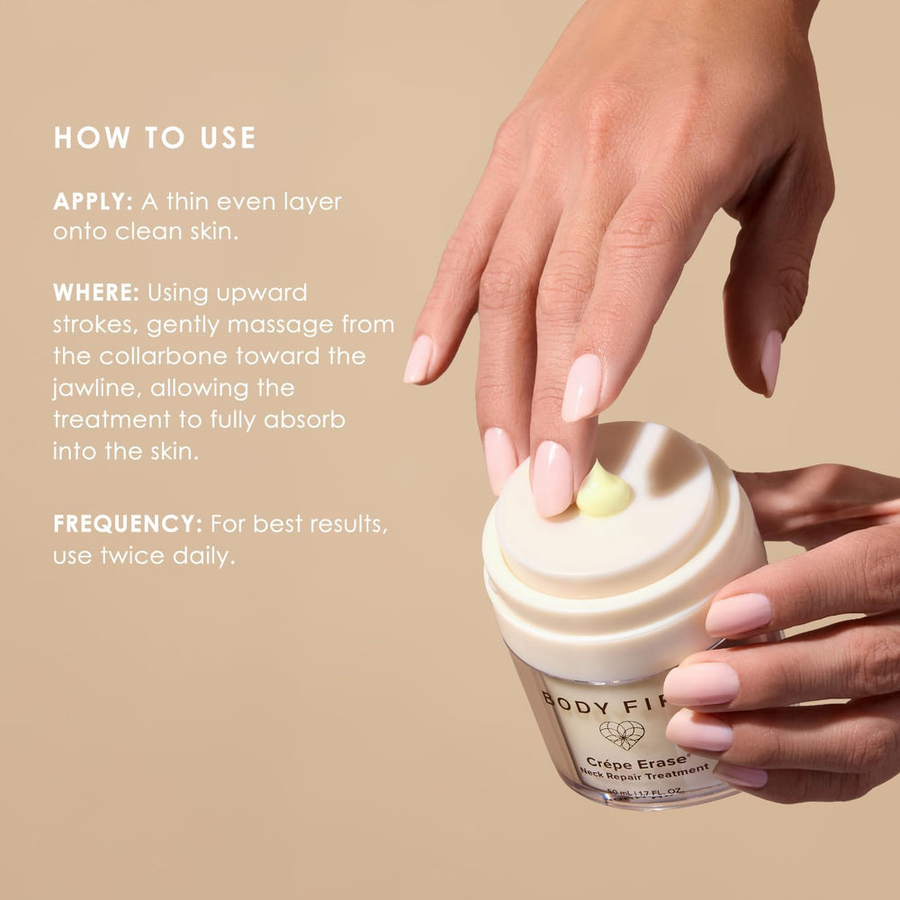 BODY FIRM jar next to ruler showing 1.7 fl oz travel-friendly size benefit