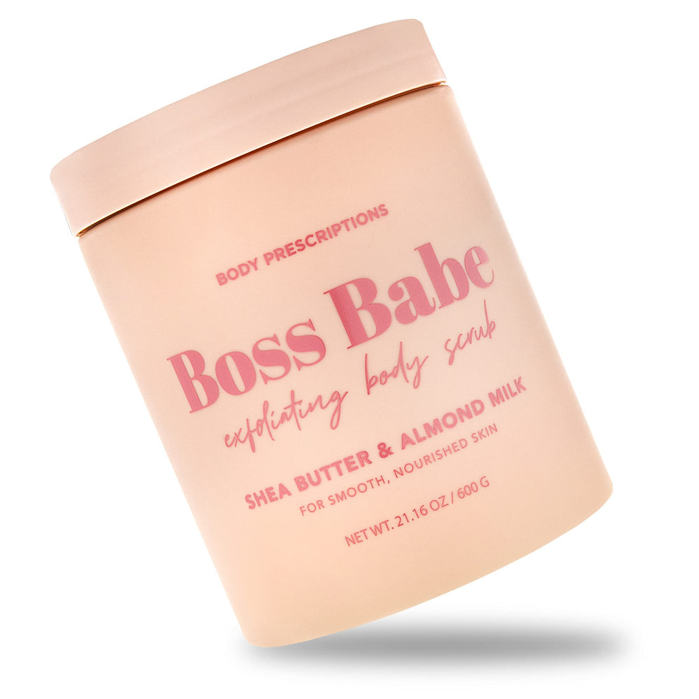 Body Prescriptions front jar showing peach matte packaging and easy twist lid benefit