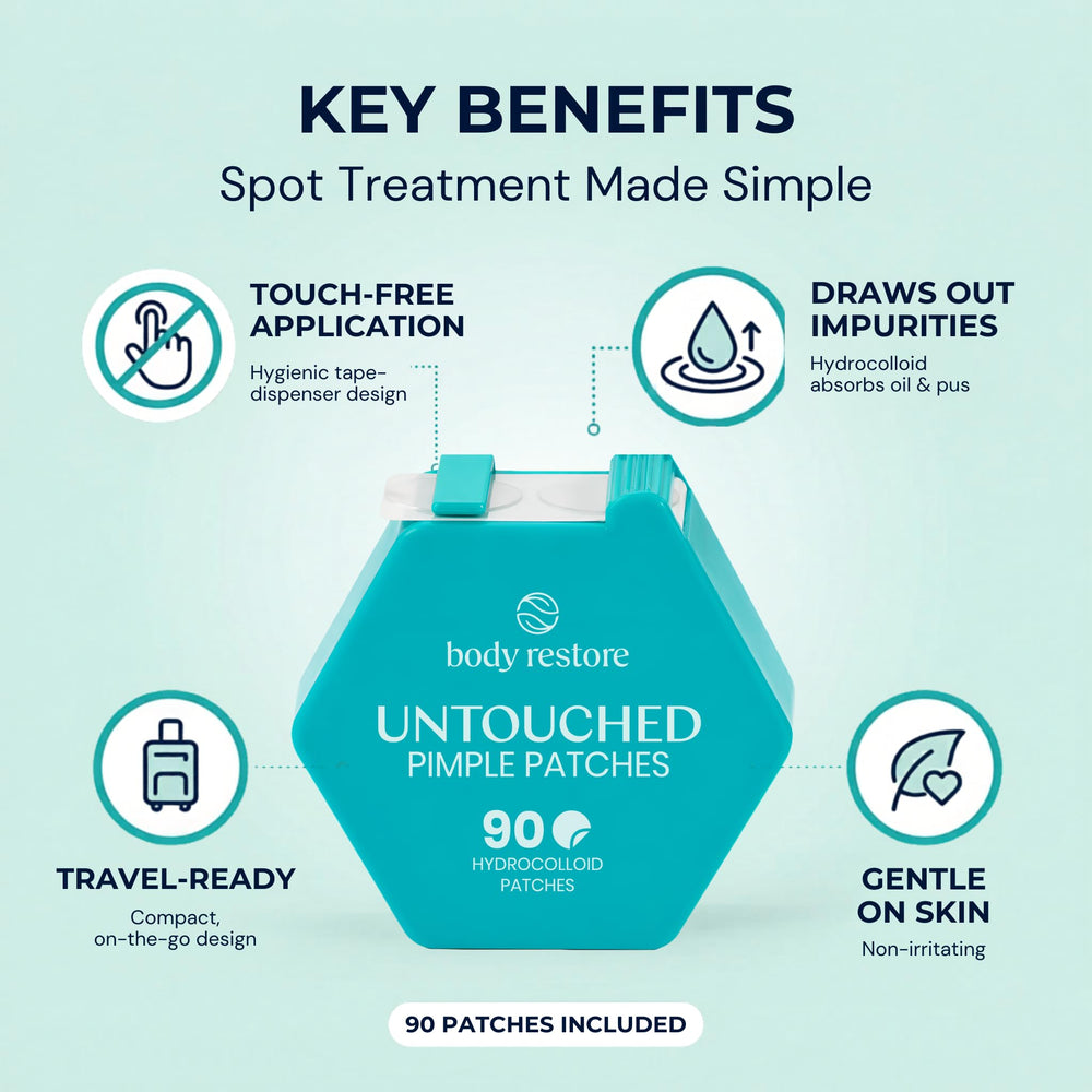 Body Restore dispenser detail highlighting no-touch feature for cleaner use
