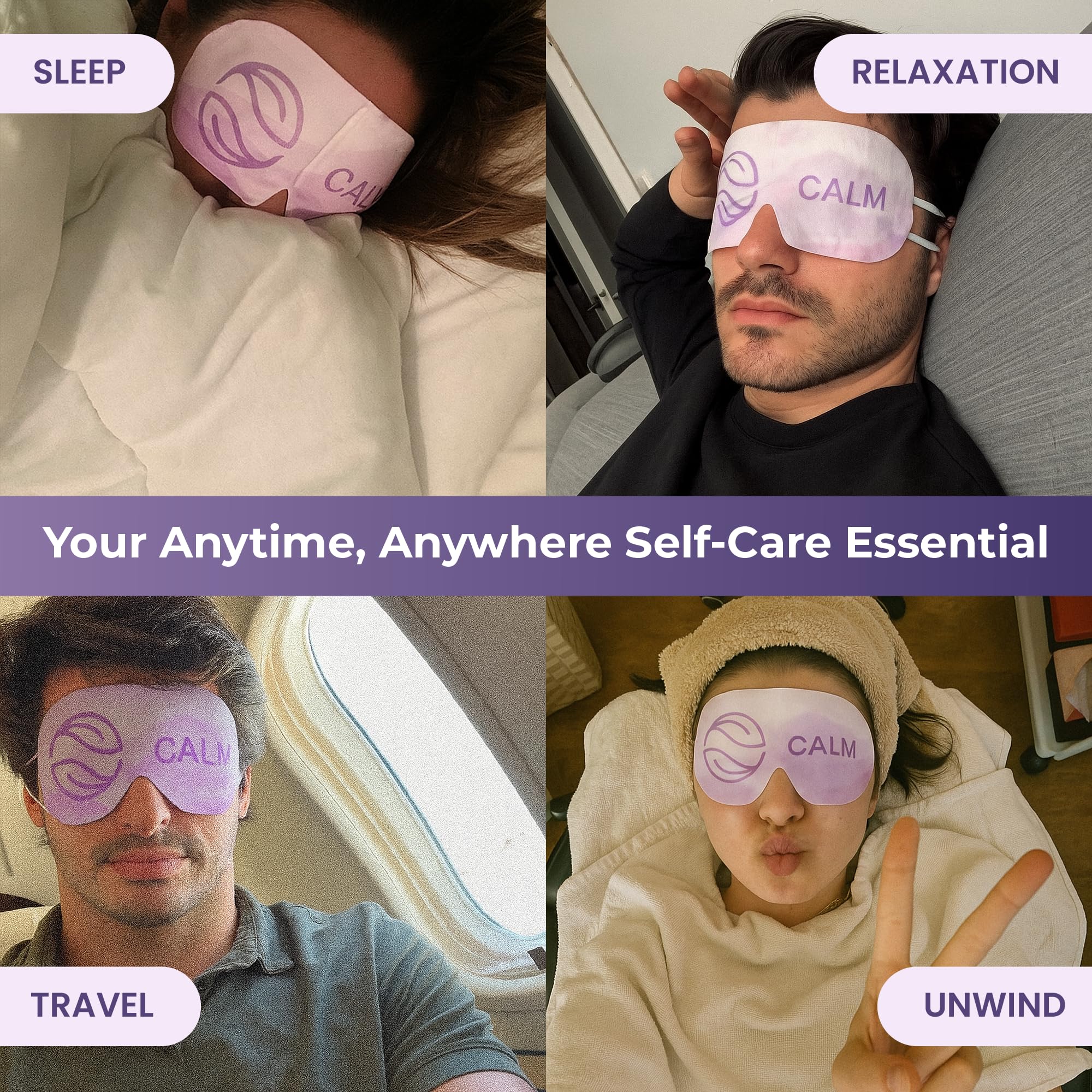 Body Restore mask in use on bed illustrating restful warmth and short relaxation session