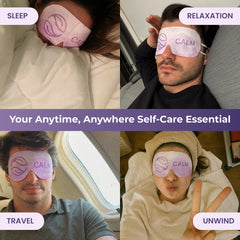 Body Restore mask in use on bed illustrating restful warmth and short relaxation session