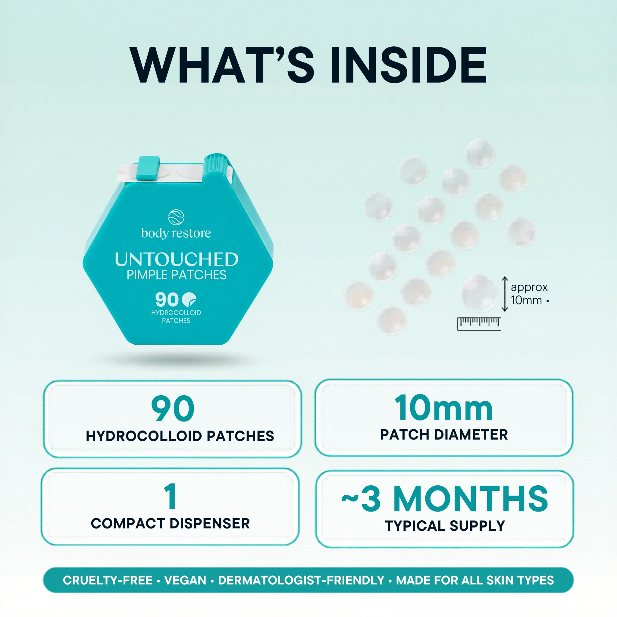 Body Restore patches in a small bag illustrating grab-and-go acne care