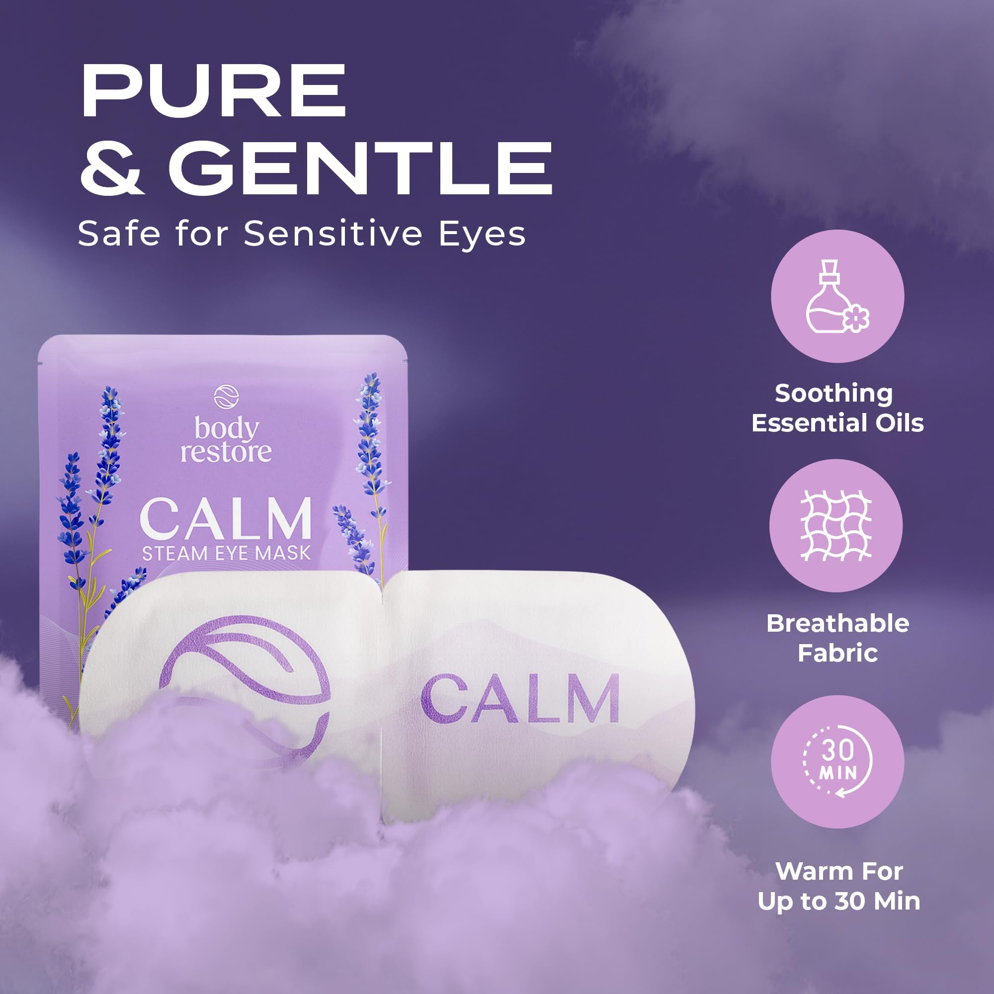 Body Restore mask being worn by person reclining to show soothing warmth and light blocking