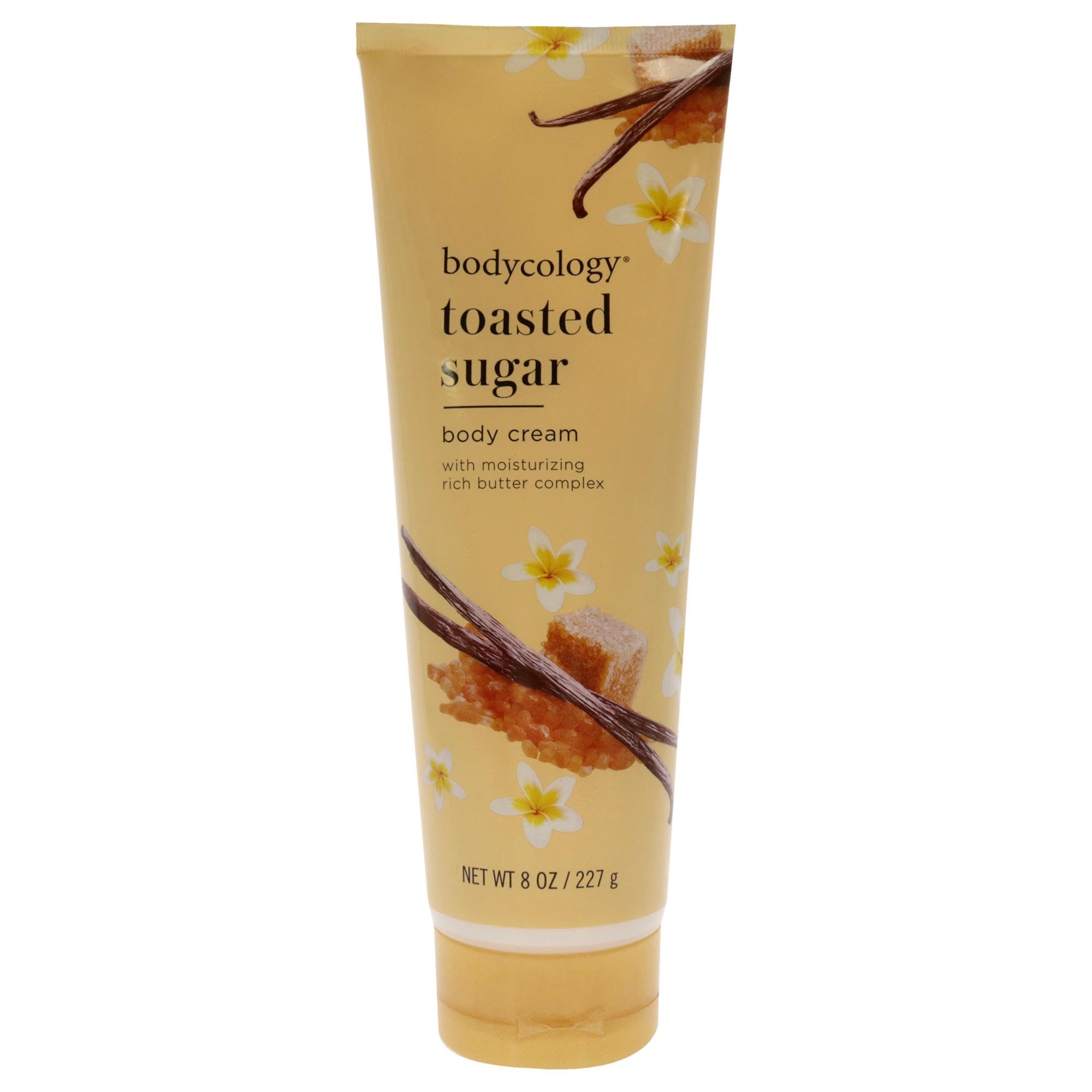 Bodycology front tub showing toasted sugar label and convenient 8 oz size benefit