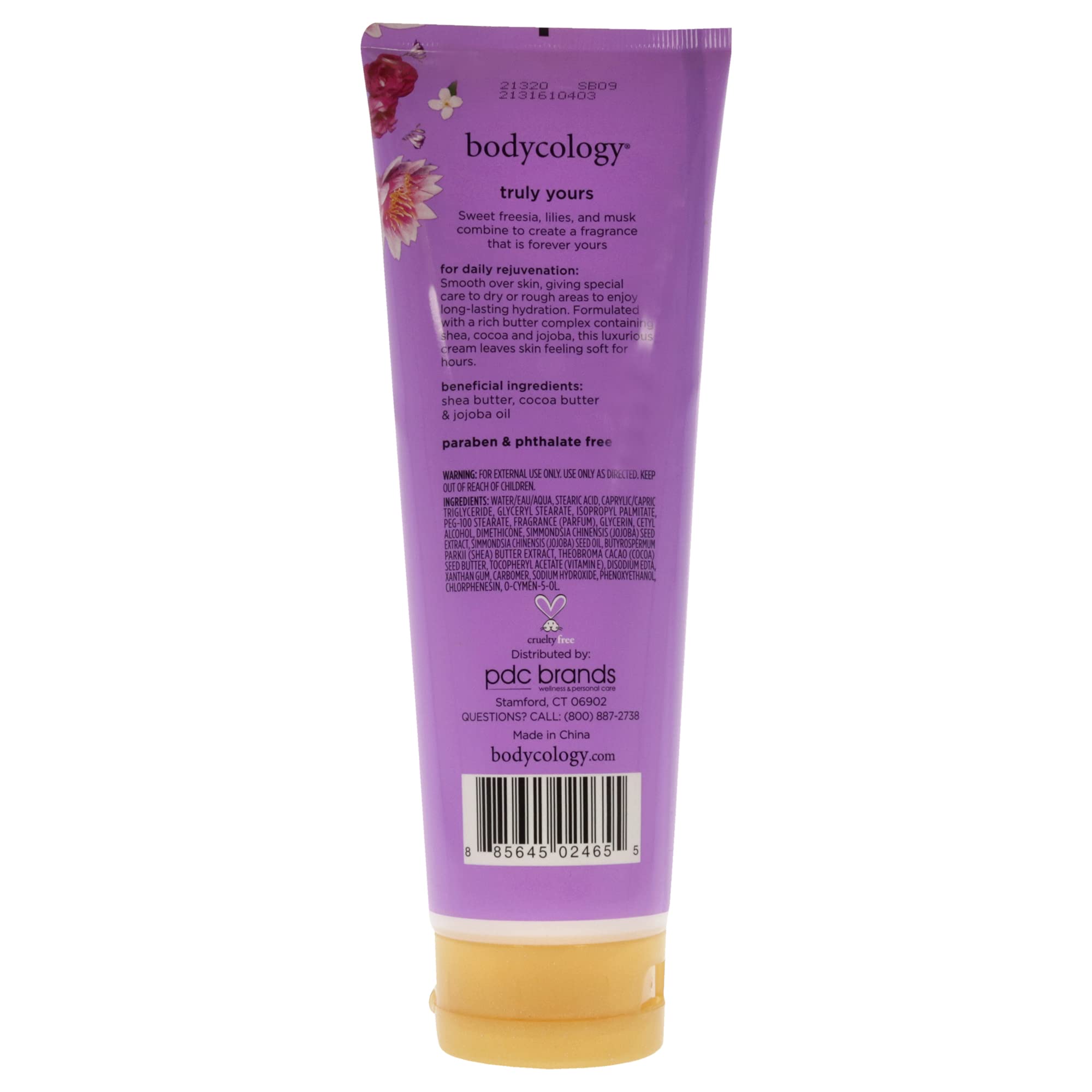 Bodycology cream texture on hand being spread for visible moisturization benefit