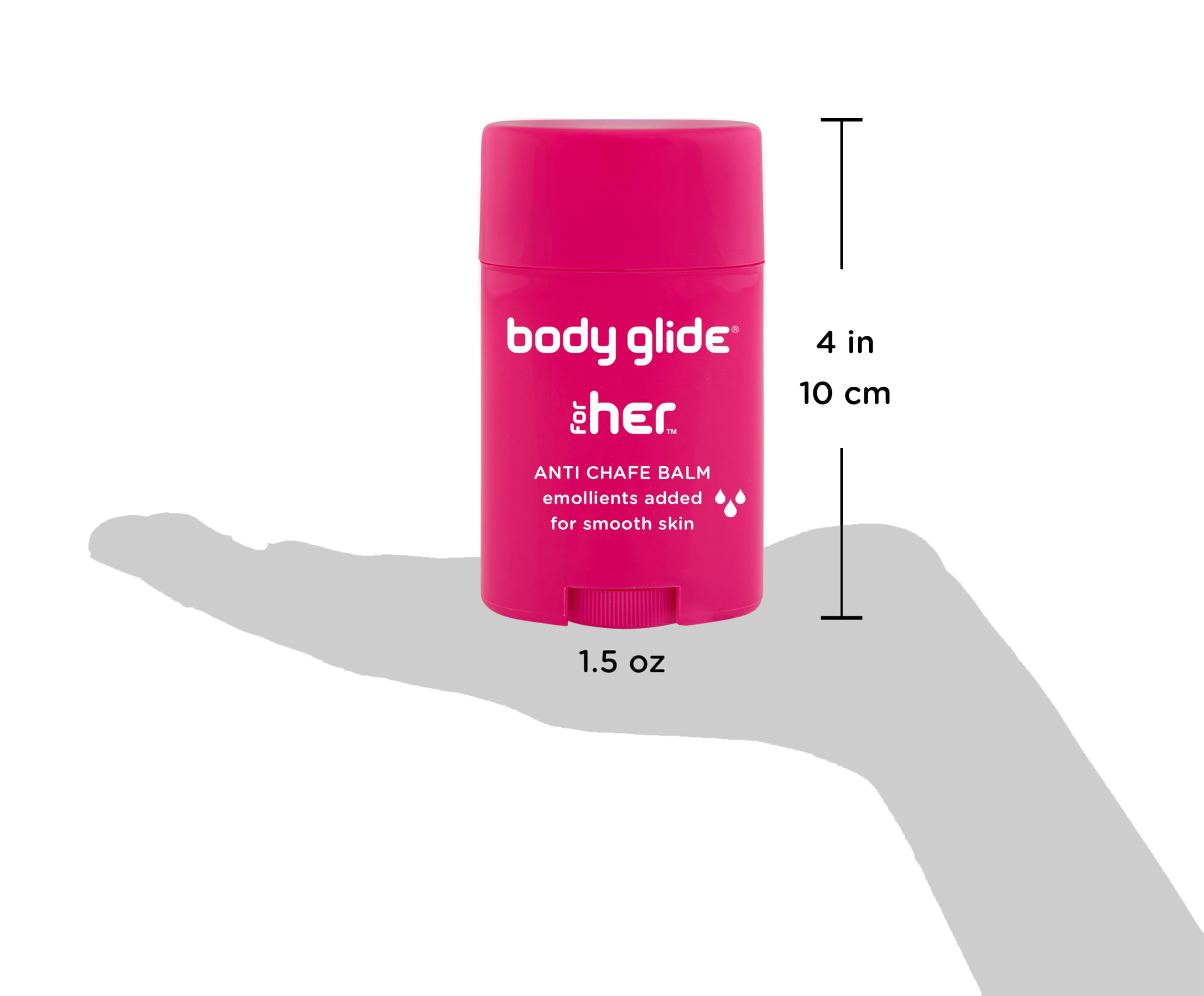 BodyGlide For Her balm texture close-up illustrating smooth, non-greasy glide