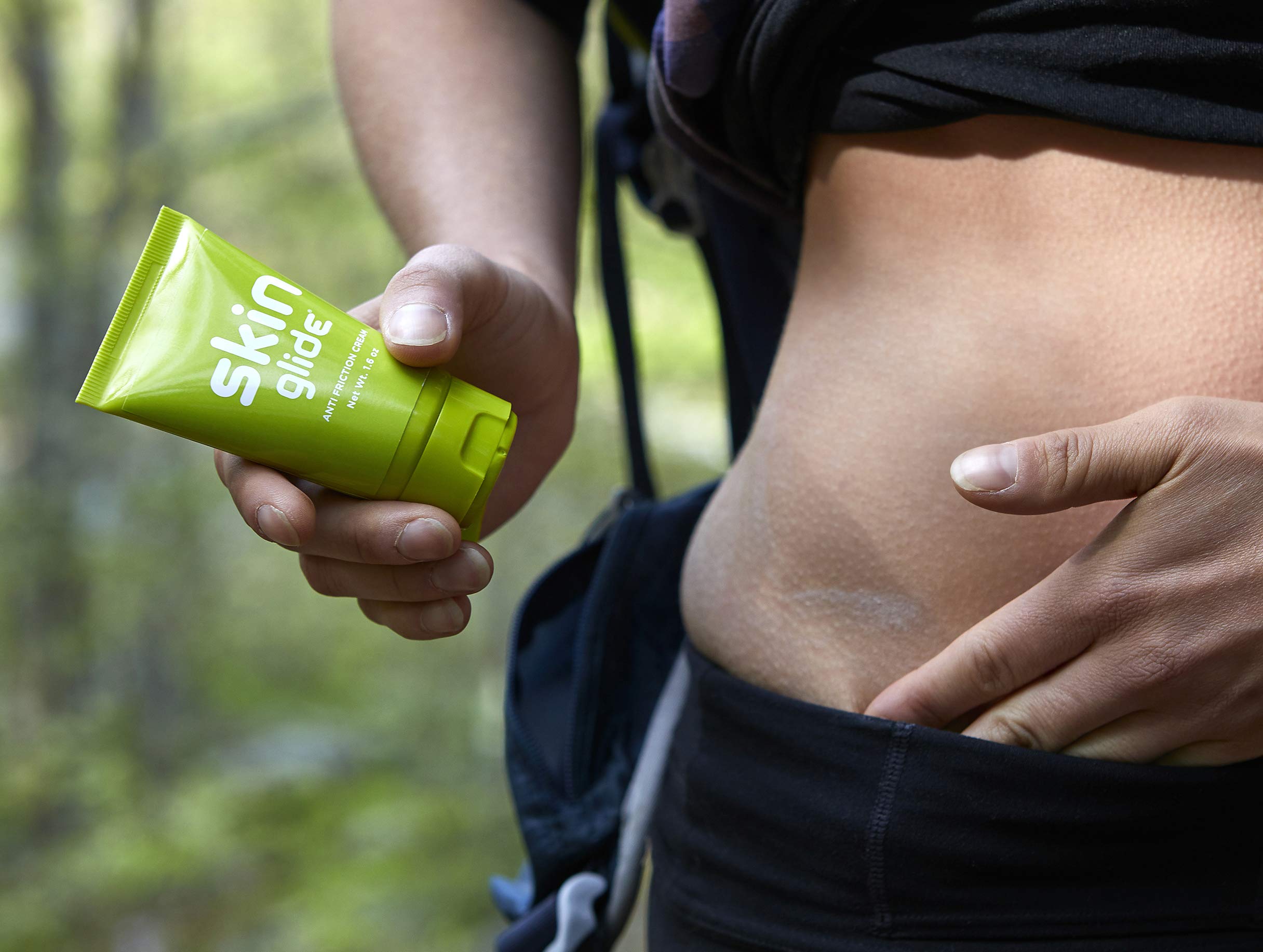 BodyGlide Skin Glide used by runner outdoors, long-lasting anti-chafe support
