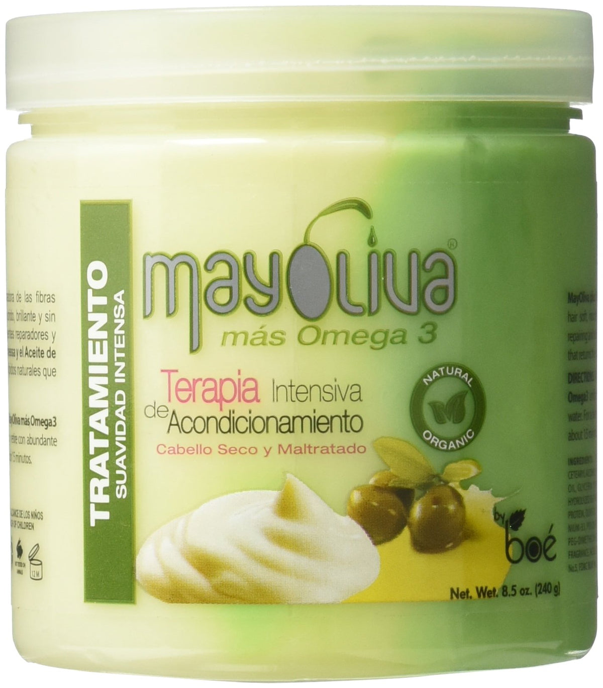 BOÉ COSMETICS Boe Mayoliva front packaging showing jar and label with benefit of deep conditioning