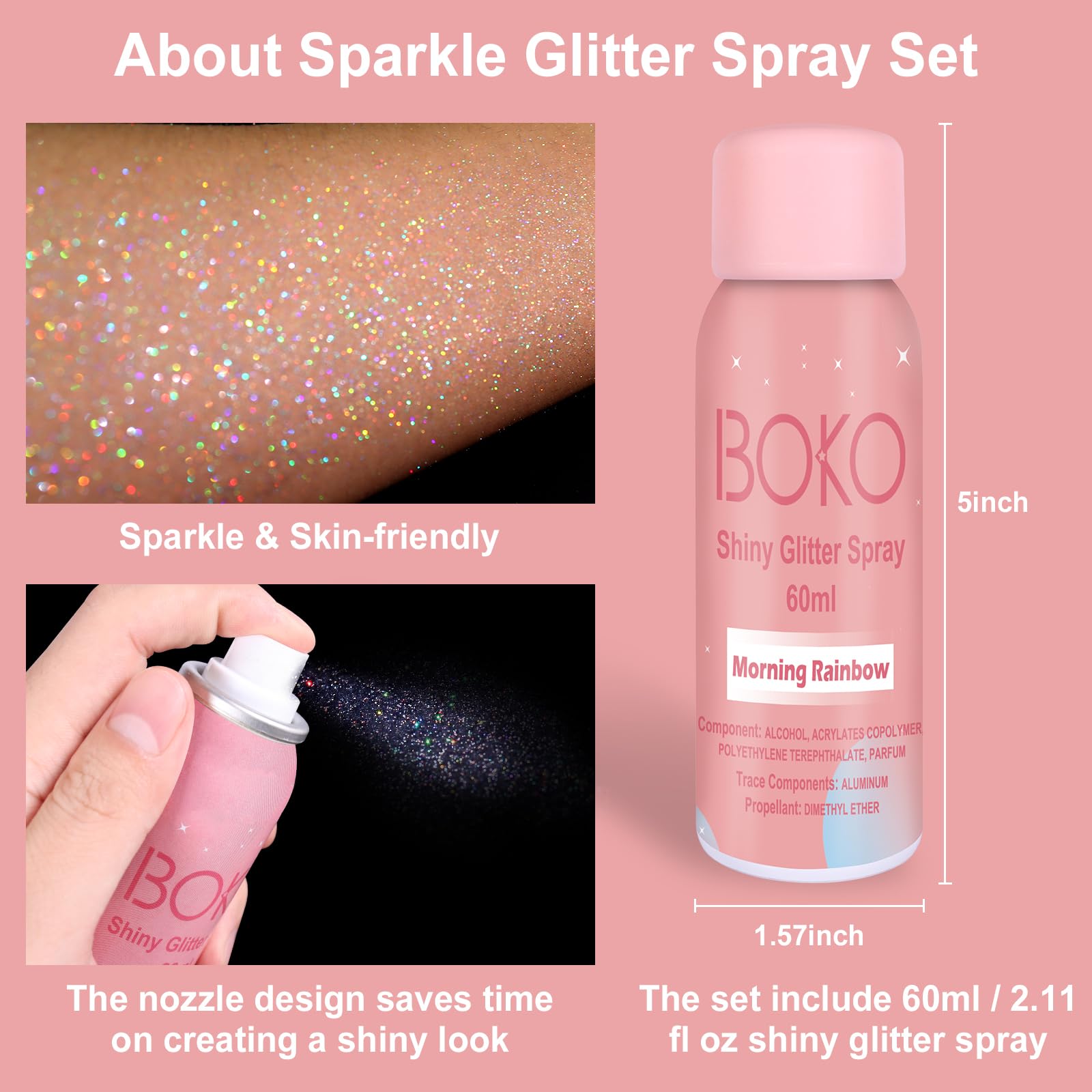 Boko body shoulder highlight showing silver glitter accent and visible stage-ready glow benefit